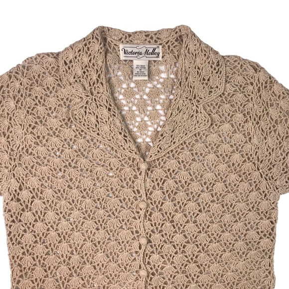 Vintage Tops - Vintage Crochet Top Size M Boho Hippie Neutral Daisy Jones WhimsyGoth Boho Beige